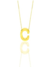 Resim Gümüş Altın Yaldızlı Üç Boyutlu Minimal C Harf Kolye 