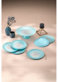 Resim Emsan Pastel 7 Parça Cam Pasta / Tatlı Seti Mavi Mavi 