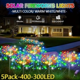Resim 5 Paket FACHOI Solar Havai Fişek Işıkları Dış Mekan - 400-300 LED IP65 Su Geçirmez Güneş Enerjili Bahçe Işıkları, 8 Mod (Çok Renkli/Sıcak Beyaz/Soğuk Beyaz) & Parlaklık Ayarlaması, Dayanıklı Plastik Gömme Montajı ile Bahçe Yolu Dekorasyonu için, Festival Aydınlatması 