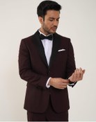 Resim Dufy Bordo Erkek Slim Fit Düz Sivri Yaka Smokin Takım - 84171-Bordo 