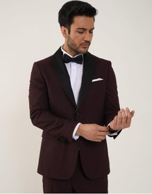 Resim Dufy Bordo Erkek Slim Fit Düz Sivri Yaka Smokin Takım - 84171-Bordo 