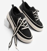 Resim Marjin Kadın Yüksek Taban Sneaker Keten Kumaş Bağcıklı Spor Ayakkabı Hesna siyah 