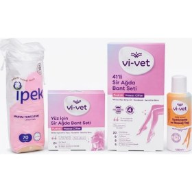 Resim Vi-Vet Sir Ağda Bandı Seti 4’lü Set 41’li Vücut + Yüz Bandı + Temizleme Yağı + Ipek Pamuk 70 Adet Hassas Ciltler Için 