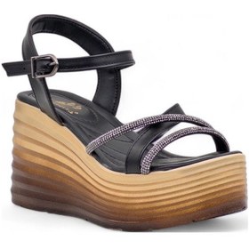 Resim Lameira Desenli Dolgu Topuk Taşlı Sandalet - Siyah - 36 Siyah 