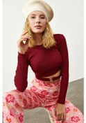 Resim Xhan Bordo Halka Detaylı Kaşkorse Crop Bluz 3KXK2-46541-05 Bordo 