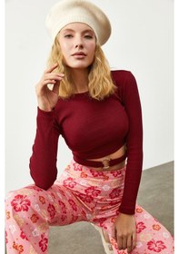 Resim Xhan Bordo Halka Detaylı Kaşkorse Crop Bluz 3KXK2-46541-05 Bordo 