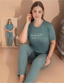 Resim Boyraz Kadın Milan Büyük Beden Bisiklet Yaka Kısa Kol İnce Pijama Takımı 11061 - 1 Adet 001 