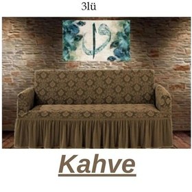 Resim StarMall Jakarlı Şaldesen Koltuk, Kanepe, Çekyat Örtüsü Esnek 3Lü Bir Adet Kahve 