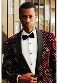 Resim Wessi Nokta Desenli Slim Fit Bordo Erkek Smokin Ceket Bordo 