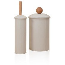 Resim Stripe Çöp Kovası Tuvalet Fırçası Banyo Seti Bej 