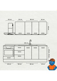 Resim 235 Cm Mutfak Dolabı Mdf Kapak Tezgah Dahil Yrkn235 98 Gri 