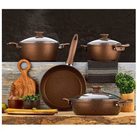 Resim Esra Sonessa İç Dış Granit Kaplı Tencere Takımı Bakır 7 Parça 