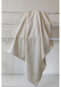 Resim Diyagonal Çizgili Banyo Havlusu 90x150 Cm- %100 Pamuk, Yüksek Su Emici Havlu Krem Krem 