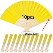 Resim 10'lu Paket Kazılabilecek İsim, LOGO, Yıldönümü Sarı Katlanır Kağıt Yelpaze Çin ve Japon Stili Elde Taşınabilir Dekoratif Yelpazeler, Düğünler, Danslar, Partiler, Hediyeler için Uygun, Sevgililer Günü, Noel, Cadılar Bayramı, Anneler Günü Düğün Hediyesi için Mükemmel 