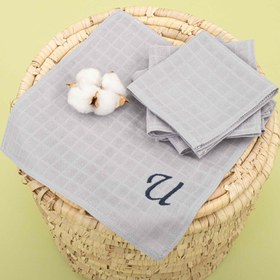 Resim 5'li U Harf Nakışlı Mendil Set - Gri Muslin 