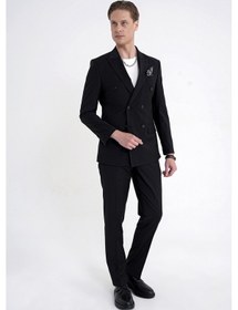 Resim Efor Slim Fit Çift Yırtmaç %95 Pamuk Sık Çizgili Siyah Kruvaze Takım Elbise Tk 944 