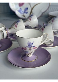 Resim Türk Kahve Fincanı Veronica Iris 6 Kişilik 12 Parça Renkli 