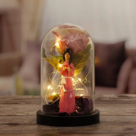 Resim Mobgift Gül Altında Canım Annem Tasarımlı Işıklı Fanus (Pembe) 