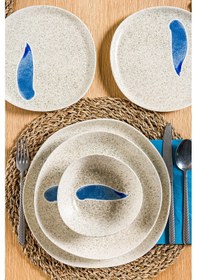 Resim Blue Leaf Geo 24 Parça 6 Kişilik Porselen Yemek Seti 