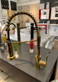 Resim Fleko Gold Fonksiyonlu Endüstriyel Eviye Bataryası Mutfak Musluğu Gold 