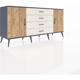 Resim Hyperion Konsol 2 Raflı 4 Çekmeceli 2 Kapaklı 176x44x83 Antrasit-çam/aytaşı Çam/aytaşı 
