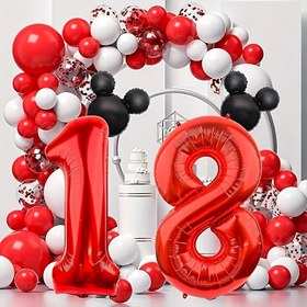 Resim Disney Mickey Mouse 40 İnç Kırmızı Numara Balonu, Mini Fare Başlı Balonlar Çeşitli Stillerde, Büyük Siyah ve Kırmızı Numara Balonları Doğum Günü Partisi Dekorasyonu ve Okula Dönüş Kutlamaları İçin 