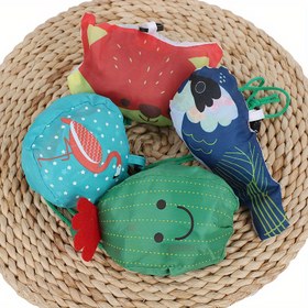 Resim Katlanabilir Alışveriş Çantası, Karikatür Polyester Süpermarket Taşınabilir Alışveriş Çantası Market Çantası Depolama Çantası 