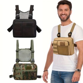 Resim 1 adet Dayanıklı Erkek Yüksek Kaliteli Naylon Kamuflaj Göğüs Askısı Paketi - Ayarlanabilir Kayışlı Hafif Nefes Alabilen Koşu Çantası, Çoklu Bölmeler ve Ağ Cebi ile Dış Mekan Aktiviteleri için Yürüyüş, Kamp, Bisiklet, Avlanma, Günlük Açık Hava Çantası | Taktiksel Göğüs Çantası | Güvenli Fermuar Kapatma, Yüksek Kaliteli Sırt Çantası 