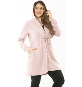 Resim Kadın Büyük Beden Pembe Kapşonlu Belden Büzgü Bağcıklı Sweatshirt 65n37119-pembe Pembe 
