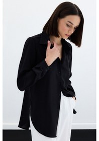 Resim Sateen Düz Klasik Gömlek - Siyah-123675 Siyah 