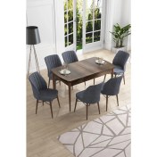 Resim Canisa Concept Canisa Eva Serisi 80 x 132 cm Mdf Açılabilir Barok Ahşap Desen Mutfak Masa Takımı+6 Adet Sandalye 