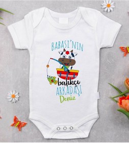 Resim Bitmeyenkartus Bk Kids Isimli Babasının Balıkçı Arkadaşı Tasarımlı Bebek Body Zı Beyaz 
