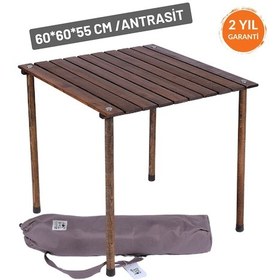 Resim Bag The Joy 60 x 60 x 55 CM Ahşap Katlanır Kamp Masası - Antrasit Kahverengi 