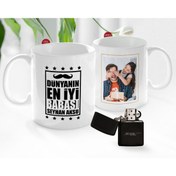 Resim Bk Gift Kişiye Özel Babalar Günü Hediyesi Fotoğraflı Kupa Bardak Ve Benzinli Çakmak Seti-43 