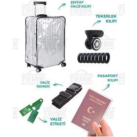 Resim Trink Çanta Şeffaf Valiz Kılıfı 5'li Set Valiz Kılıfı-tekerlek Kılıfı-kemer-etiket-pasaportluk Şeffaf 