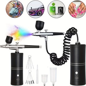 Resim Kablosuz Taşınabilir Airbrush Tırnak Boyama Püskürtme Tabancası ile Kompresör ve Uzatılmış Hava Hortumu 
