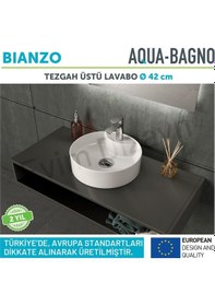 Resim Aqua Bagno "bianzo" Tezgah Üstü Lavabo, Batarya Delikli, 42 Cm Beyaz 