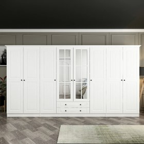 Resim Minar Kale 190 cm 8 Mebran Kapaklı 2ç Taçlı Dolap - Beyaz 