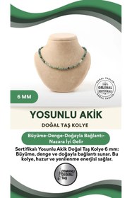Resim OSMANLI DEĞERLİ TAŞ Sertifikalı Yosunlu Akik Doğaltaş Kolye 6 Mm, M603 
