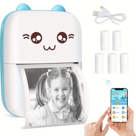 Resim Taşınabilir Yazıcı, Mini Cep Kablosuz Termal Yazıcı, 6 Rulo Baskı Kağıdı ile, Android iOS Akıllı Telefonlar için Uygun, BT Mürekkepsiz Baskı, Etiketler, Fişler, Fotoğraflar, Notlar, Öğrenme, Ev Ofisi Hediyeleri, Mavi 