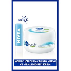 Resim Nivea Lip Hdr Cr Hydro Care Renksiz Dudak Bakım Kremi SPF15 4.8 G + Soft Nemlendirici Vücut Kremi 300 ML 