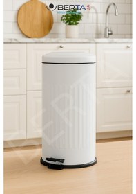 Resim Vintage Krem Çöp Kovası Amortisörlü Kapak Çizgili Lüks Model 16lt Beyaz 