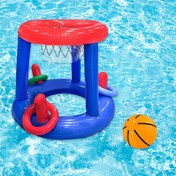 Resim 1 adet Mavi Şişme Basketbol Hoopu Halkalarla - Partiler ve Su Oyunları için Dayanıklı PVC Havuz Oyuncakları, Şişirilmesi Kolay, Gençler ve Yetişkinler İçin İdeal, Su Sporları Aksesuarı | Renkli Basketbol Hoopu | Dayanıklı PVC Malzeme, Basketbol Aksesuarı 