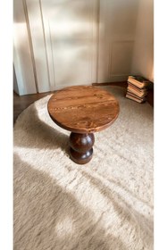 Resim Simillo Home&Living WOOD Wooden Ahşap Tekli Mantar Yan Sehpa Modern Kestane Renk Fiskos 