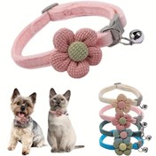 Resim 1 Adet Ayarlanabilir Evcil Hayvan Peluş Çiçek Tasması Zilli - Yumuşak Polyester Sevimli Çiçekli Tasarım, 4 Renk (Mavi/Yeşil/Pembe/Bej) Kediler & Köpekler İçin, Günlük Kullanım & Özel Günler, Dayanıklı Metal Toka 