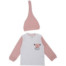 Resim Bebelop Unisex Bebek Raporlu Hayvan Nakışlı Şapkalı 2'li Alt Üst Takım 001 