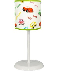 Resim Şenay Aydınlatma Çocuk Odası Silindir Kumaş Abajur-Yeşil Arabalar Beyaz 