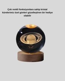 Resim Bfs Dekoratif 3d Satürn Motifli Kristal Küre Işıklı Gece Lambası 