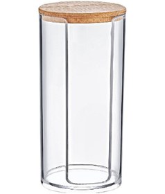 Resim Ahşap Kapaklı Disk Pamukluk Organizer Makyaj Düzenleyici Şeffaf 