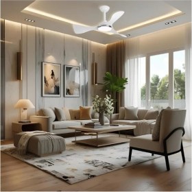 Resim Huzur Elektrik Kumandalı 3 Kanatlı Ledli Tavan Vantilatörü Beyaz Renk 